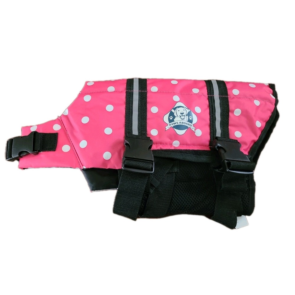 PAWS ABOARD Pink Polka Dot Lifeguard Dog Life Jacket Medium 20-50lbs Lbs New